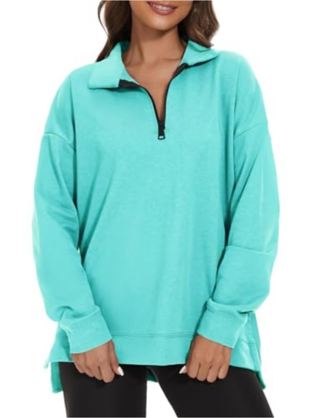 Women's Long Sleeve Quarter Zip Sweatshirt Loose Fit Casual Pullover